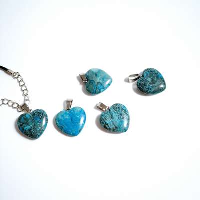 China natural crystal necklace blue turquoise heart pendant stone for women stainless steel jewerly