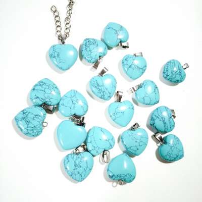 New products gems blue turquoise heart pendant necklace gold crystal