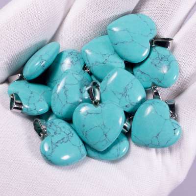 Hot selling product stones blue turquoise heart pendant necklace semi-precious stone jade jewellery