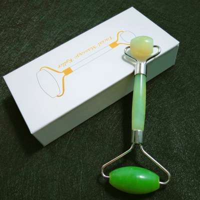 Customized Label Double Head Xiuyan Jade Roller Message Tool anti-aging original Green face roller