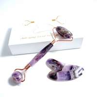 Welded jade single roller natural amethyst face massage with guasha stone